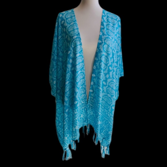 0130/ Blue & White Cardigan Outer, Rayon Top - Picture 7 of 7